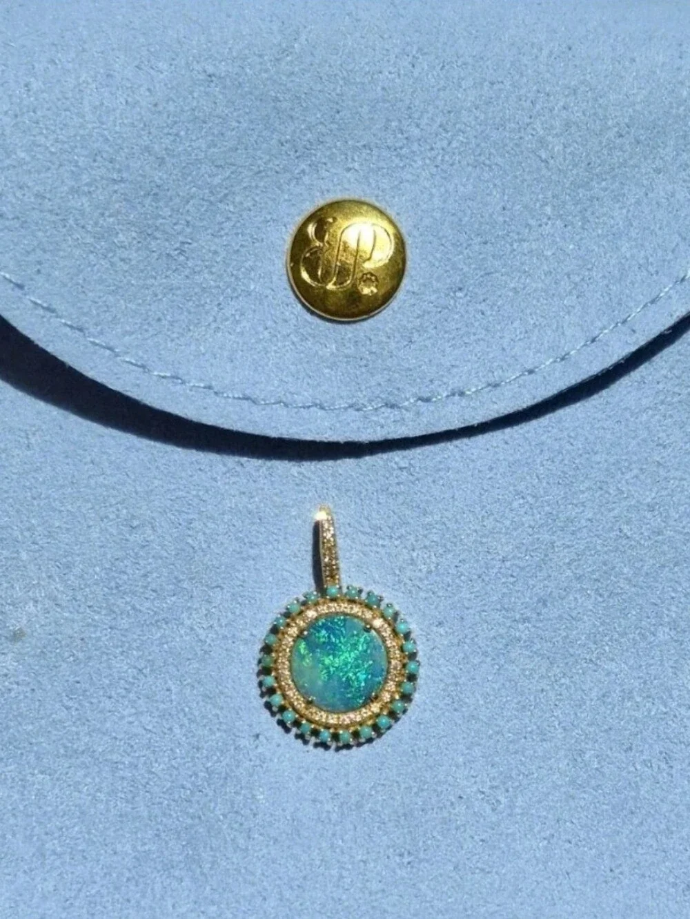 14kt Gold Opal Diamond & Turquoise Pendant